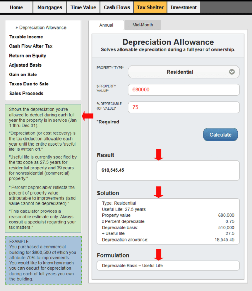 sample depreciation allowance calculator